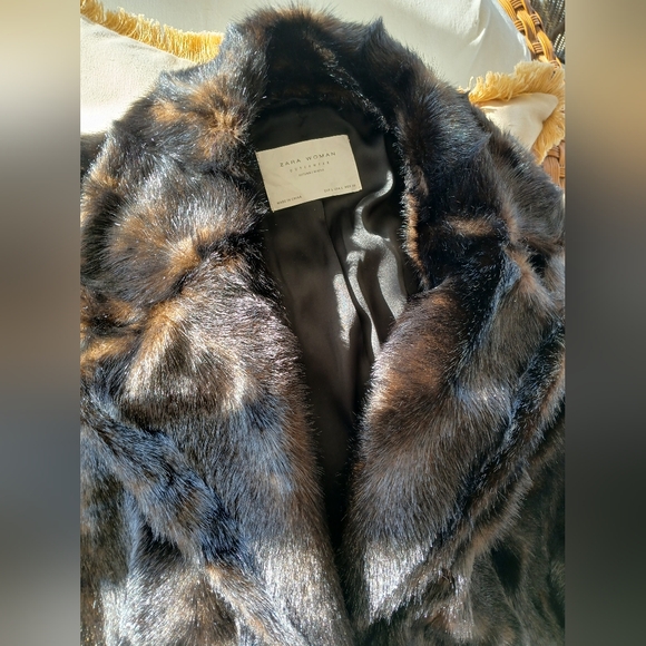 Zara faux fur mink black brown jacket/ coat - Picture 4 of 8